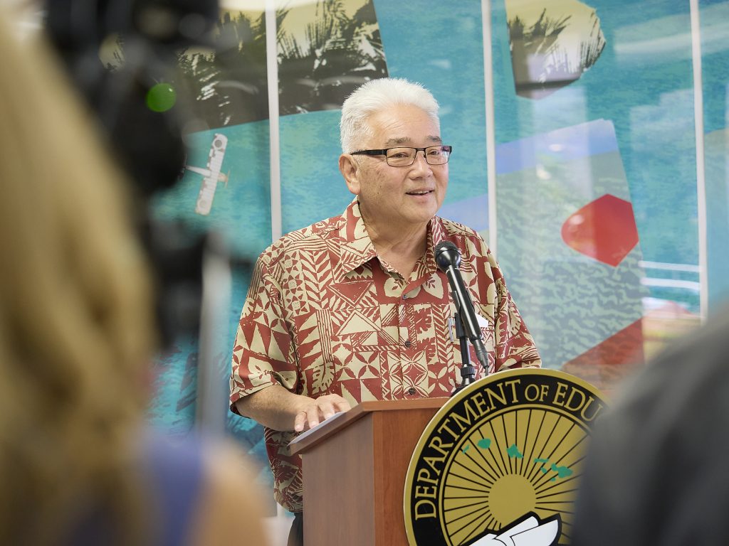 Randy Tanaka, the DOE Assistant Superintendent for the Office of Facilities and Operations, addresses a press conference to update the status of the school bus system in the state.