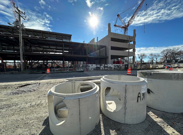 Construction continues, including undergrounding utilities around the project, on the surf park near Virginia Beach\xe2\x80\x99s Oceanfront on Thursday, December 7, 2023. (Stephen M. Katz/The Virginian-Pilot)