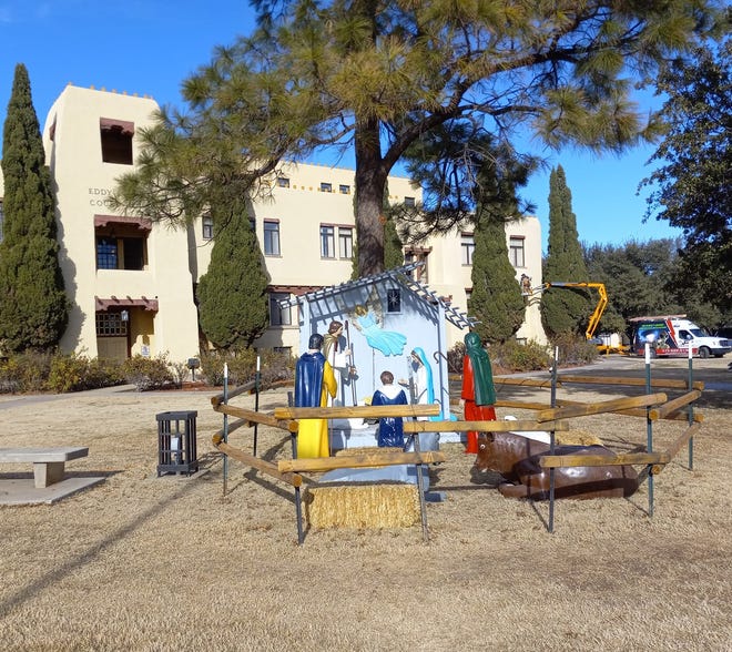 A Christmas manger scene at the Eddy County Courthouse in Carlsbad on Dec. 28, 2023. New Mexico Counties asked the 2024 New Mexico Legislature for $20 million for courthouse matching funds across the state for renovation and construction of courthouses.