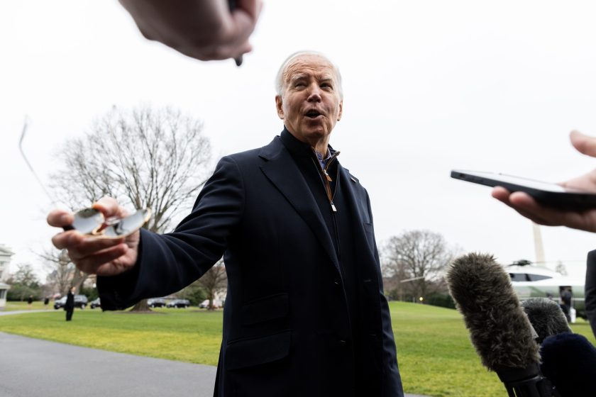 US President Joe Biden speaks to members of the media