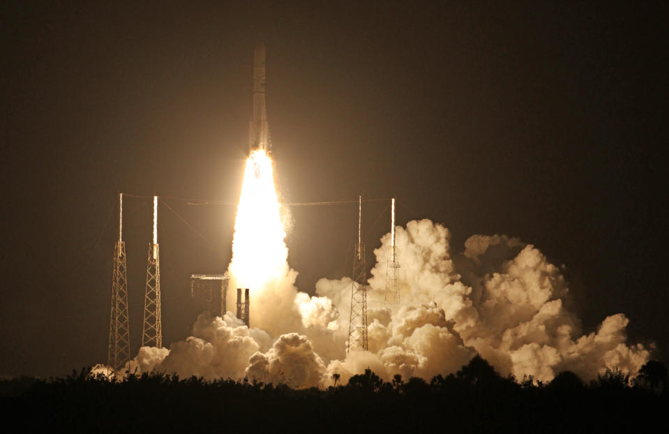 The brand new rocket, United Launch Alliance's (ULA) Vulcan Centaur, lifts off from Space Launch Complex 41d in Cape Canaveral, Florida, on January 8, 2024, for its maiden voyage, carrying Astrobotic's Peregrine Lunar Lander, which was intended to make a moon landing.