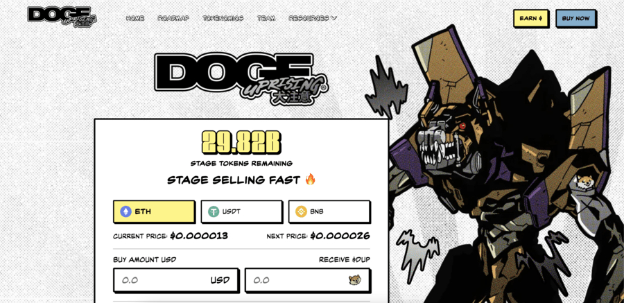 doge uprising presale homepage