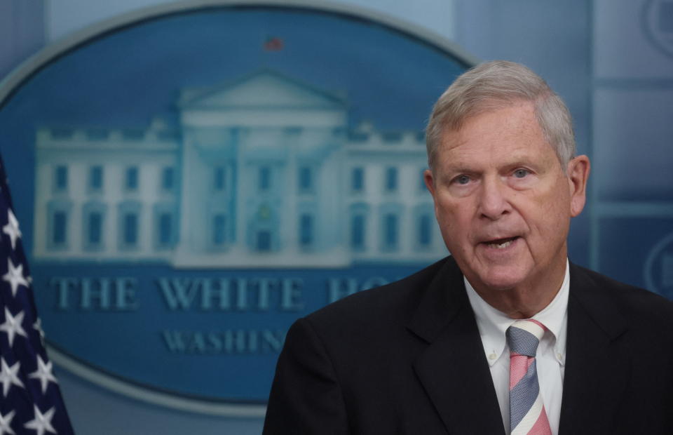 U.S. Department of Agriculture Secretary Tom Vilsack speaks about a possible government shutdown during a press briefing at the White House in Washington, U.S., September 25, 2023. REUTERS/Leah Millis