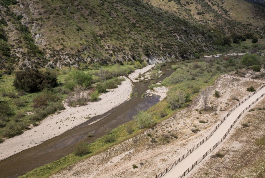 RINCON SPRINGS, CA - APRIL 3: Water flows in Paradise Creek, an offshoot of the San Luis Rey River, located near a newly constructed hiking trail and adjacent to Harrah's Resort Southern California, as viewed on April 3, 2021 in Rincon Springs (aka Funner), California. The resort and casino is owned by the Rincon Band of Luiseño Indians and operated by Caesars Entertainment. (Photo by George Rose/Getty Images)