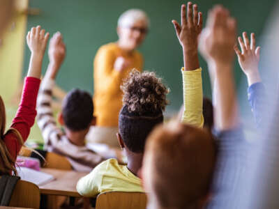 Hands raised in class