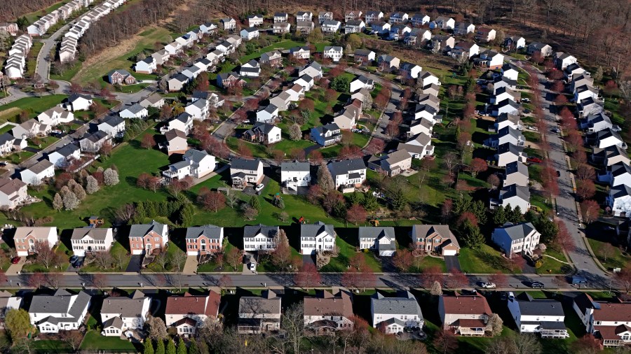 A housing development in Cranberry Township, Pa., is shown on Friday, March 29, 2024. On Thursday, April 18, 2024, the National Association of Realtors reports on existing home sales for March. (AP Photo/Gene J. Puskar)