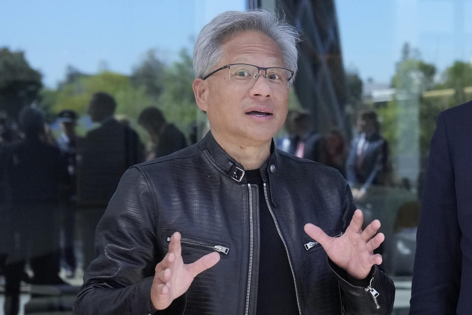 NVIDIA CEO Jensen Huang is photographed at the company's office in Santa Clara, Calif., Tuesday, April 16, 2024. (AP Photo/Jeff Chiu)