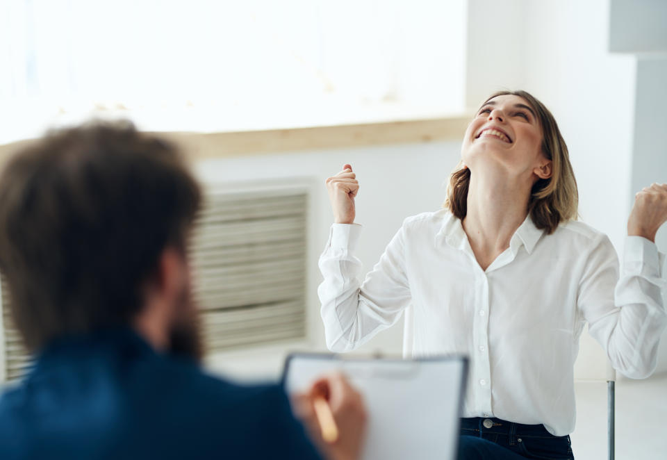 male doctor psychologist records consultation female patient. High quality photo