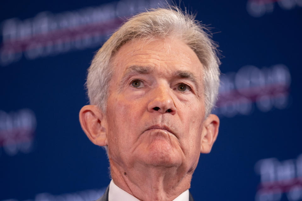 WASHINGTON, DC - JULY 15: Federal Reserve Chairman Jerome Powell speaks during an interview with David Rubenstein for The Economic Club at the Marriott Marquis on July 15, 2024 in Washington, DC. Powell expressed confidence in the direction of the U.S. Economy and spoke about the Fed's handling of inflation.  (Photo by Nathan Howard/Getty Images)