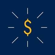 A yellow money symbol on a blue background 