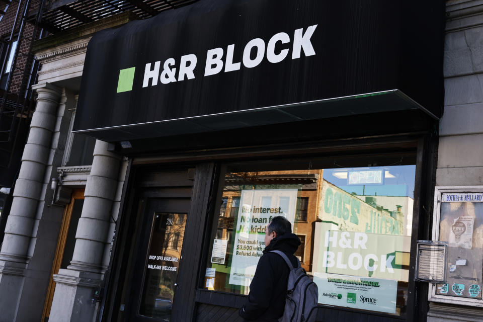 NEW YORK, NEW YORK - FEBRUARY 06: An H & R Block tax preparation office is seen on Flatbush Avenue on February 06, 2024 in the Prospect Heights neighborhood of Brooklyn borough in New York City. (Photo by Michael M. Santiago/Getty Images)