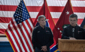 Patrick Sheehan, director of the Tennessee Emergency Management Agency, with Gov. Bill Lee, provide on update on recovery and cleanup efforts in East Tennessee following damage from Hurricane Helene. (Photo: John Partipilo)