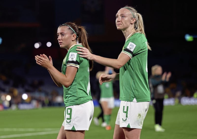 Republic of Ireland's Abbie Larkin (left) alongside Louise Quinn during the World Cup finals in Australia 