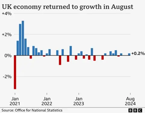 Chart showing how the economy has performed for each month from 2021 to August 2024. 