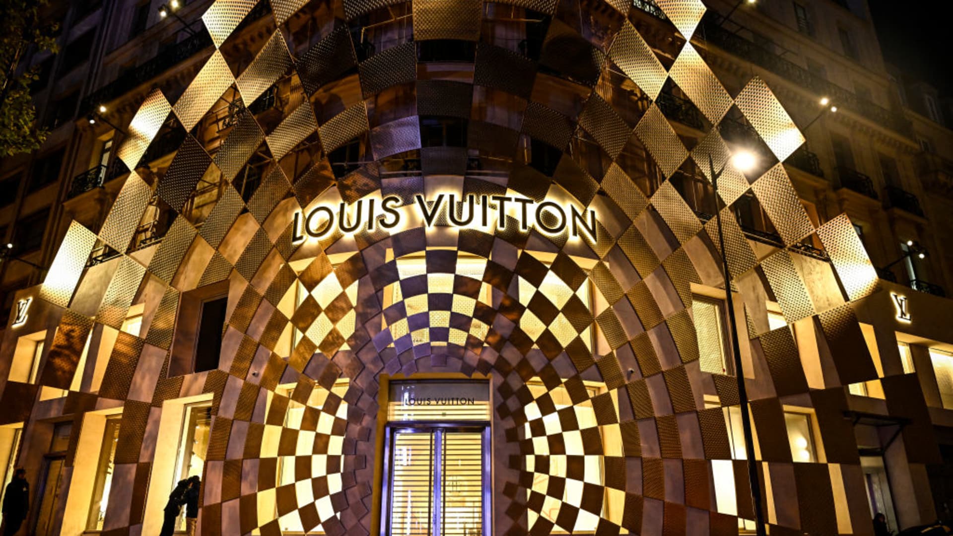 A photograph taken on April 23, 2024 shows a view of the new Louis Vuitton luxury shop belonging to French luxury group LVMH Moet Hennessy Louis Vuitton SA, on the Champs Elysee avenue in Paris.