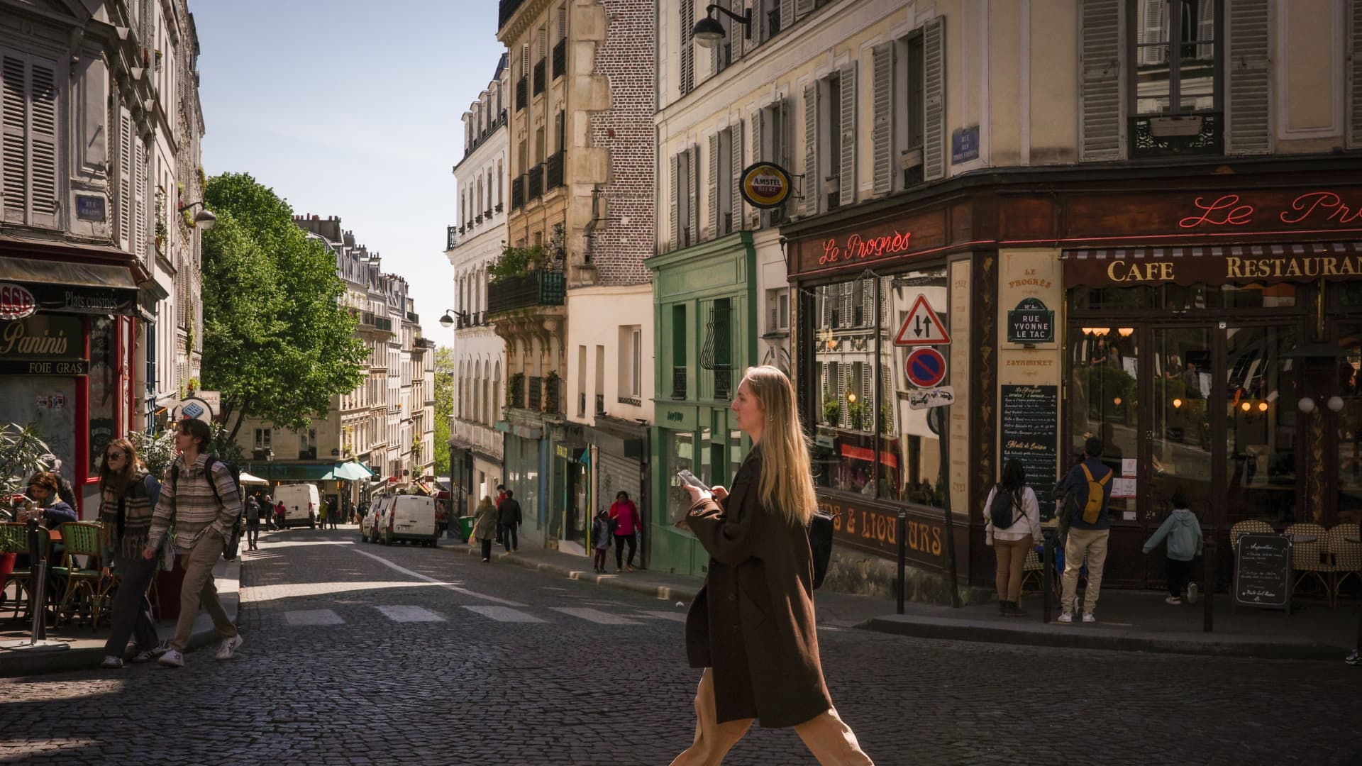 People walking in the streets of Montmartre, Paris, France, on April 23, 2024. 