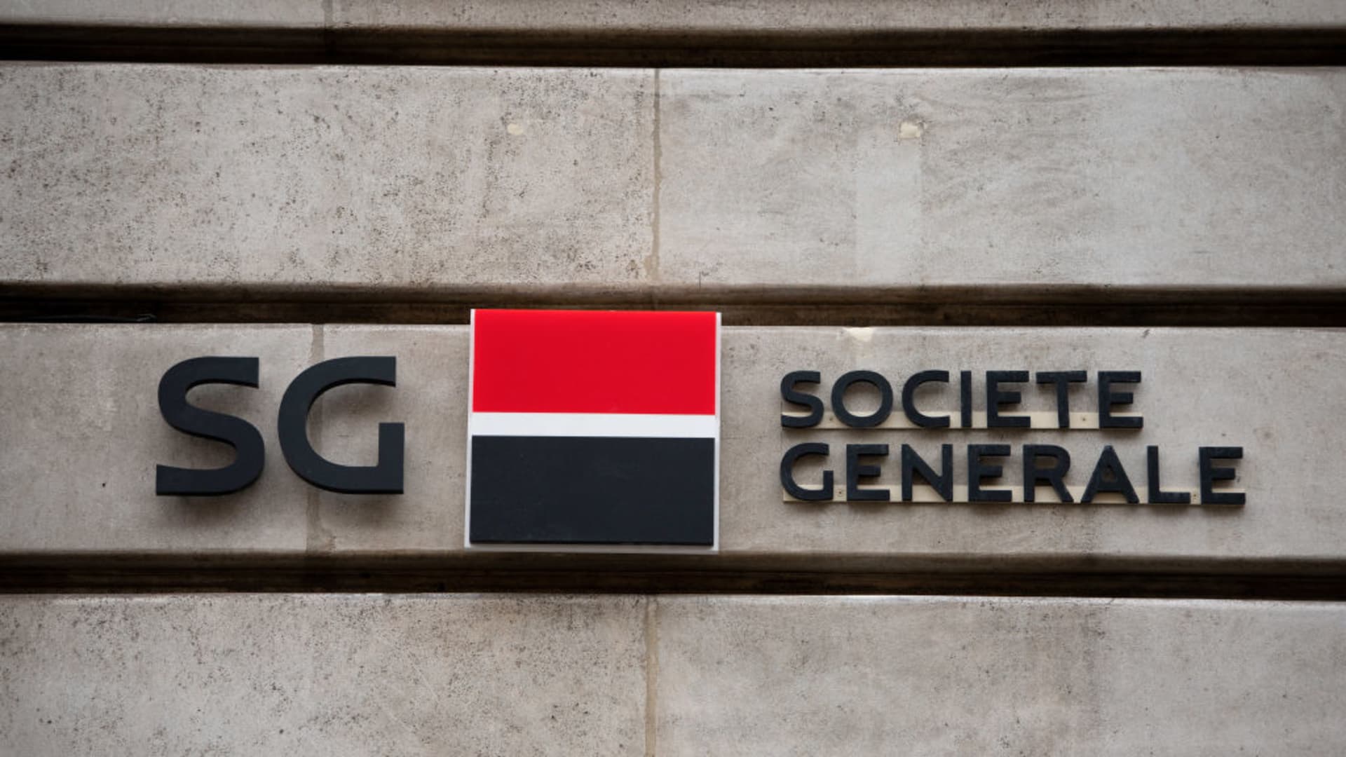 A logo outside a Societe Generale SA office building in central Paris, France, on Monday, Feb. 5, 2024. 