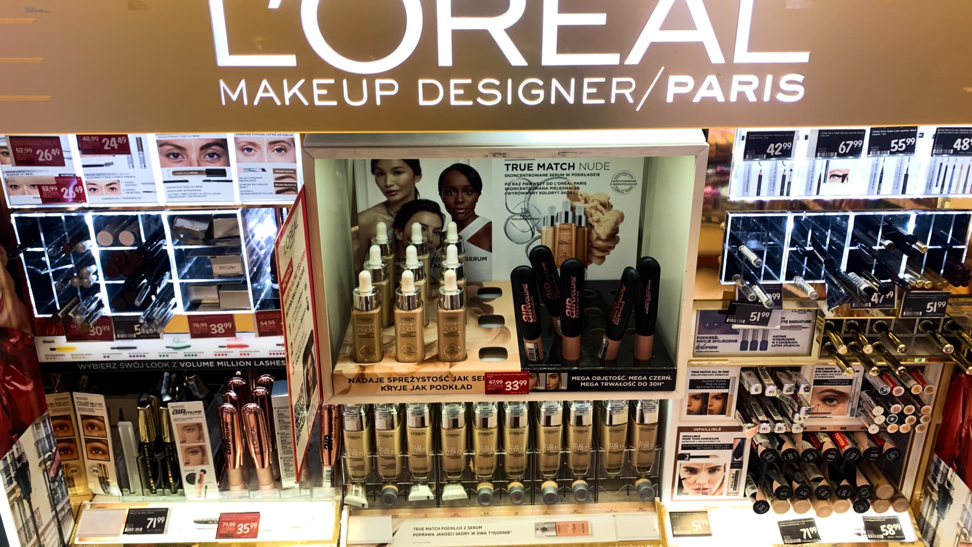 A L'Oreal stand in a drugstore in Krakow, Poland, Jan. 26, 2022.