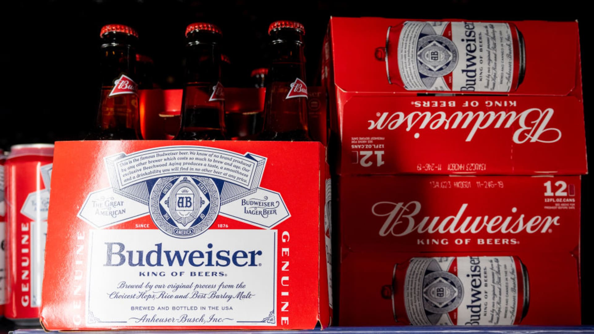 Budweiser beer in the brewery section at an H-E-B grocery store on March 02, 2023 in Austin, Texas. 