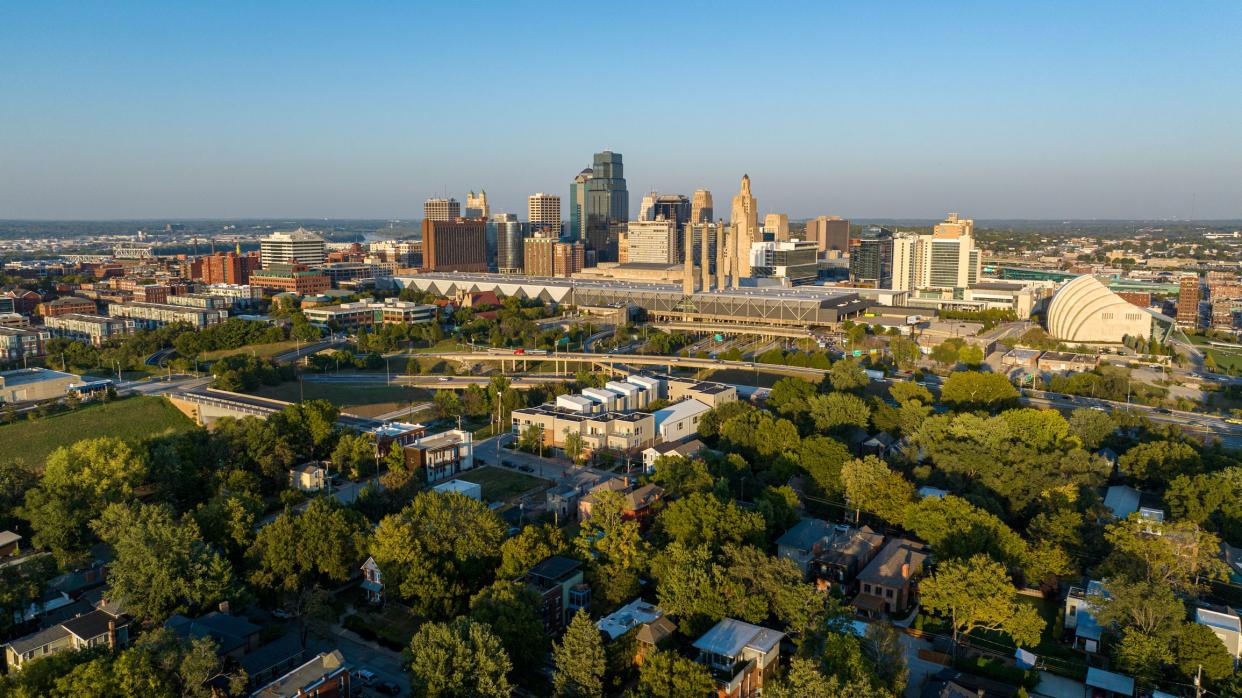 Drone shot of downtown Kansas City