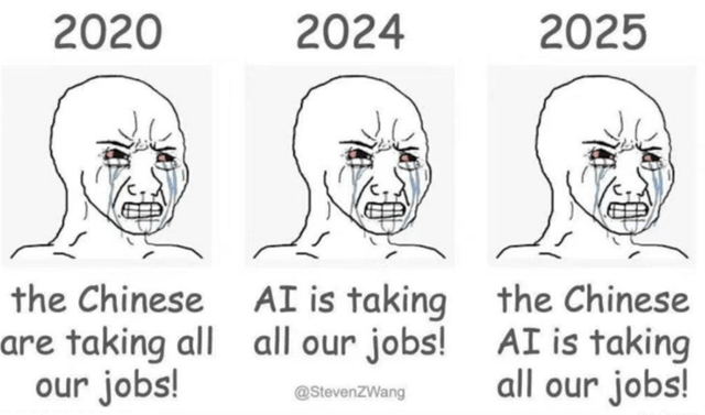 cartoon of chinese AI taking jobs