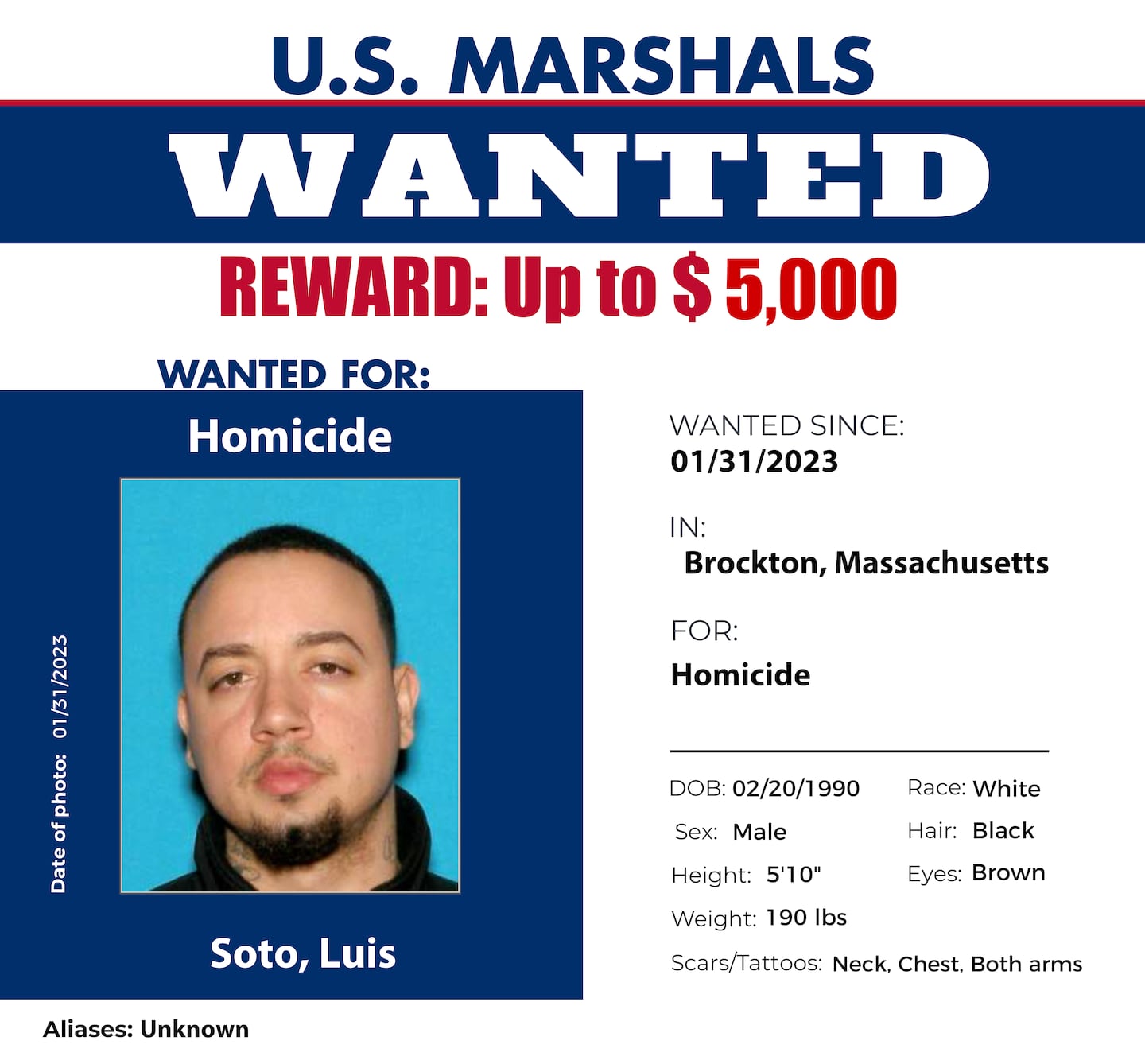 21brockton - The U.S. Marshals service has issued a wanted poster in the continued search for a murder suspect from a 2023 deadly dollar tree store shooting. (U.S. Marshal)