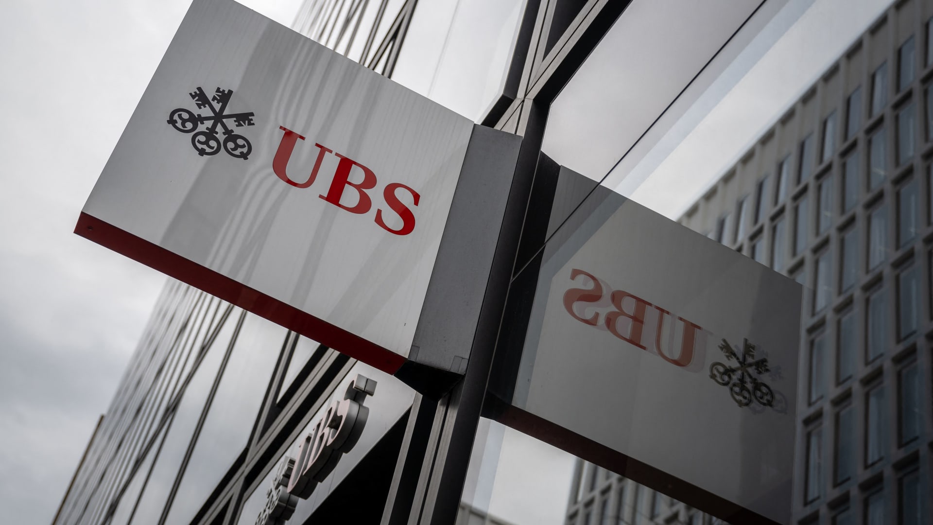 A logo of Swiss banking giant UBS in Zurich, on March 23, 2023.