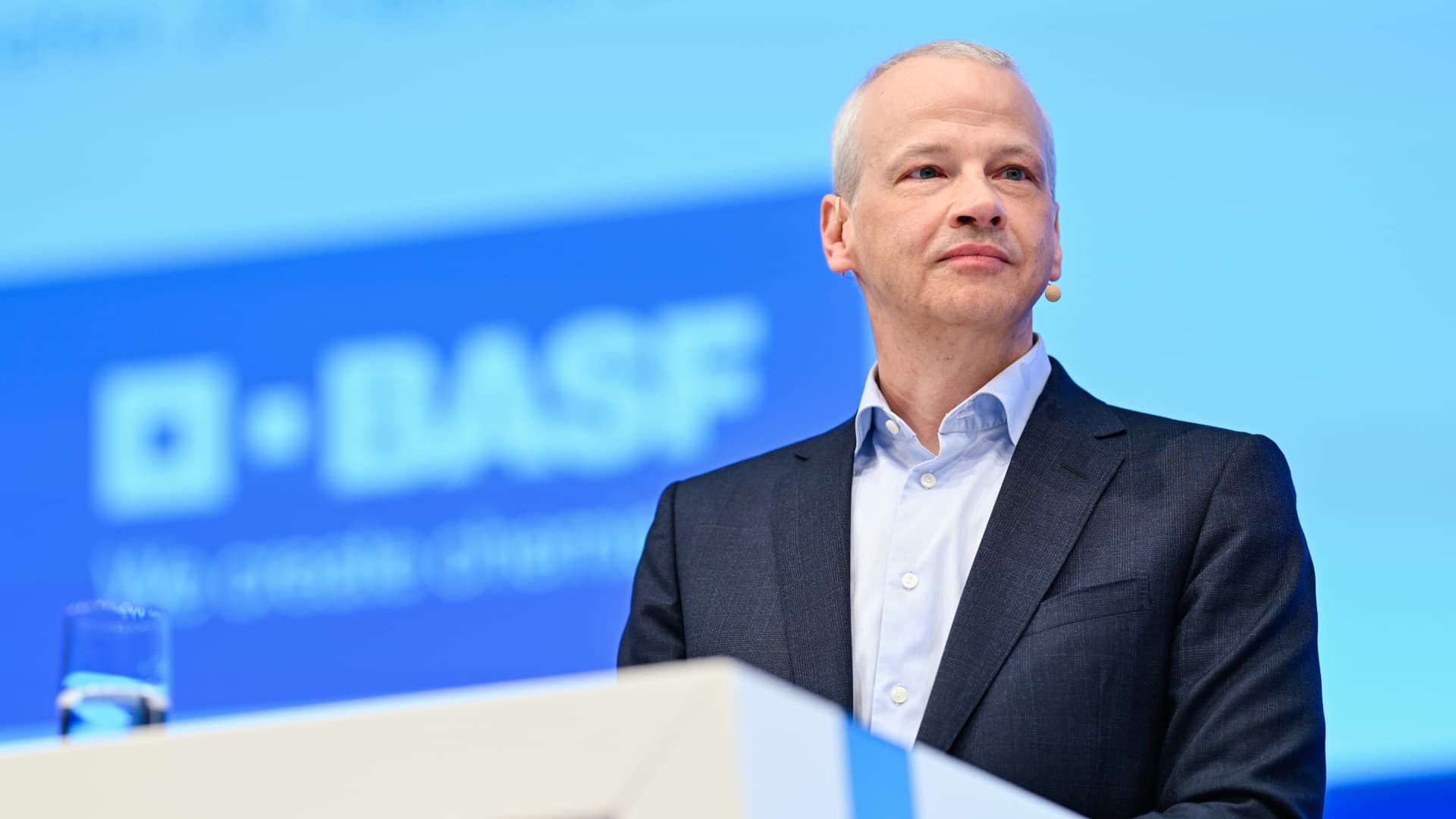 Markus Kamieth, Chairman of the Board of Executive Directors of the chemical company BASF, speaks at the annual press conference of the chemical company BASF.