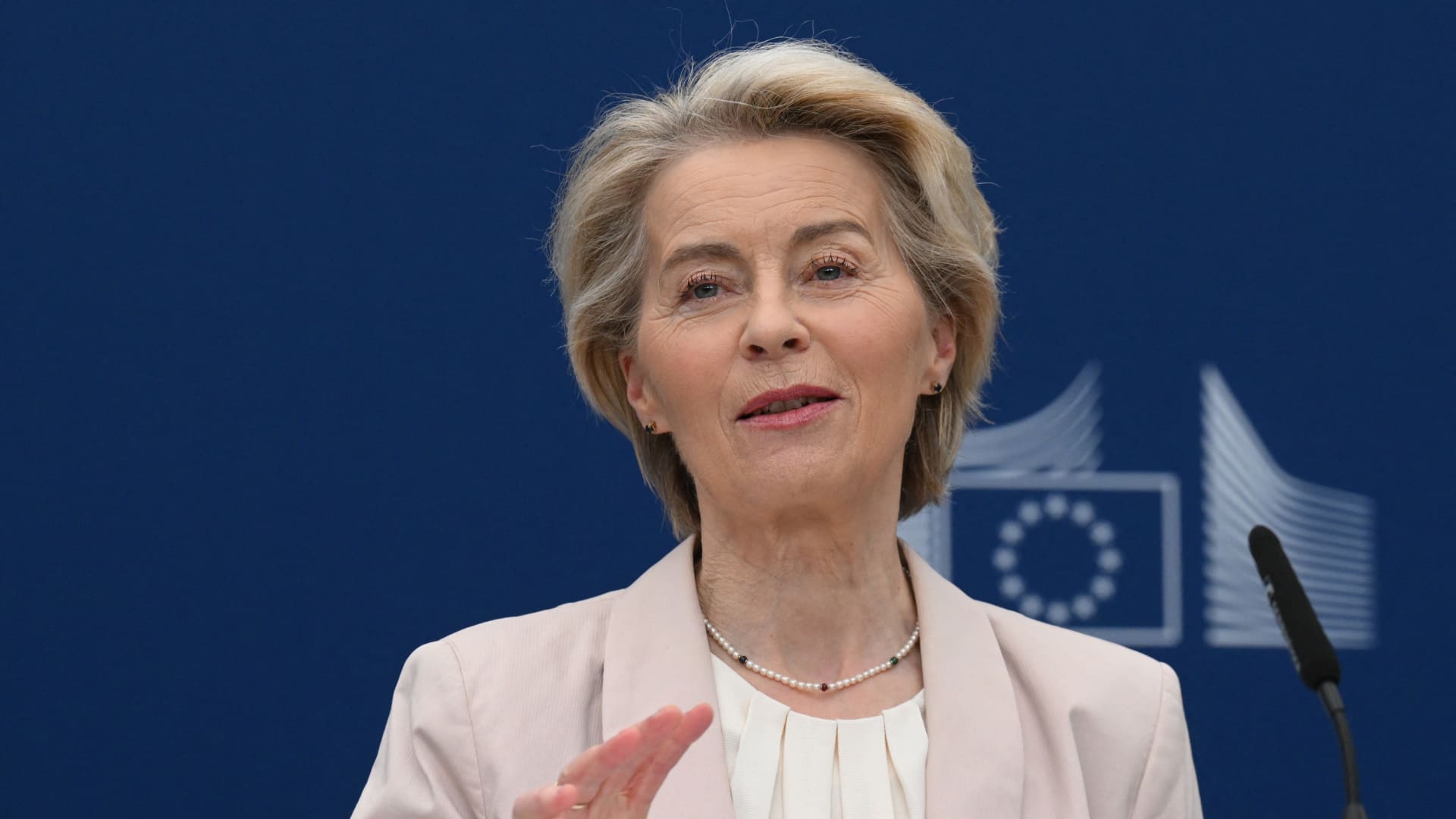 European Commission President Ursula von der Leyen gives a press conference at the EU Commission headquarters in Brussels on March 3, 2025. 