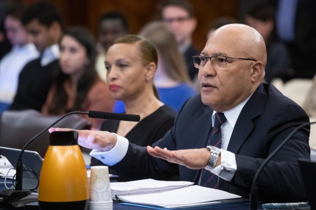 Jacques Jiha, Mayor Adams' top budget official, is pictured during a New York City Council hearing on Wednesday, March 5, 2025. (John McCarten / NYC Council Media Unit)