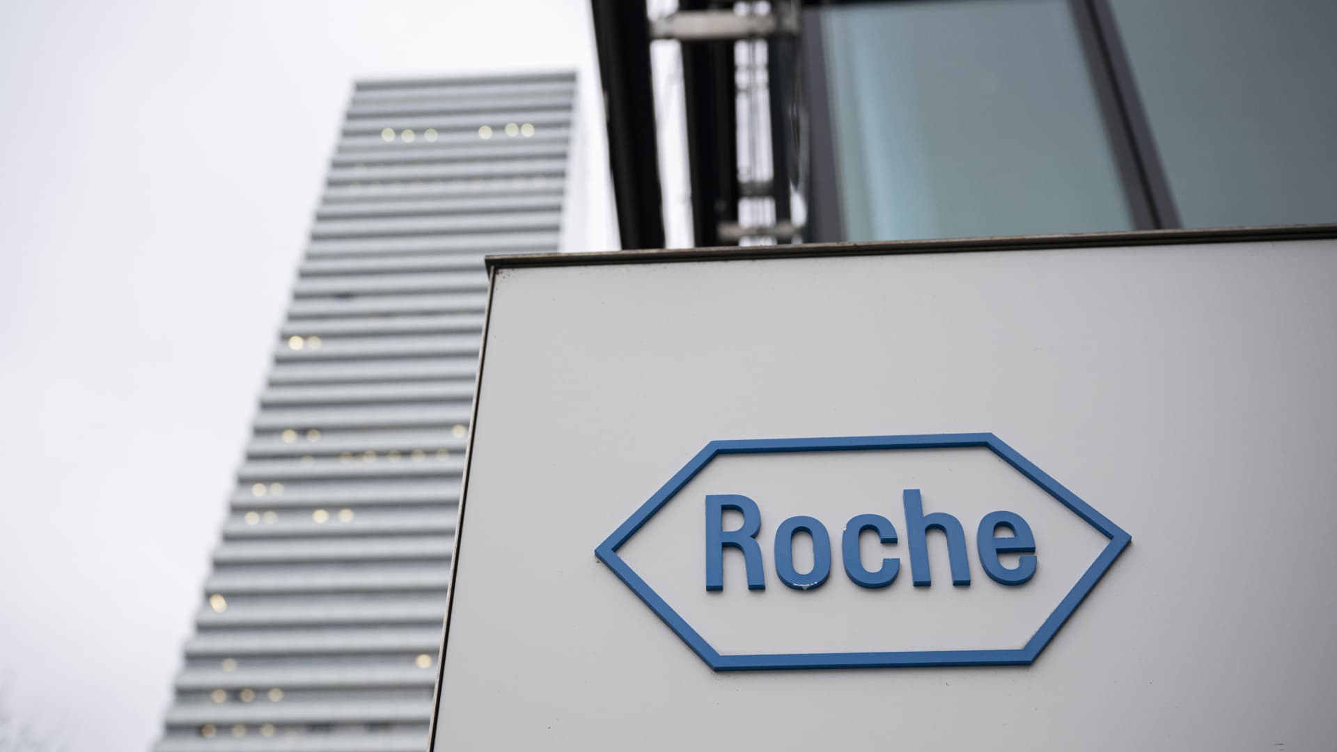A logo at the Roche Holding AG headquarters in Basel, Switzerland, on Thursday, Feb. 1, 2024.