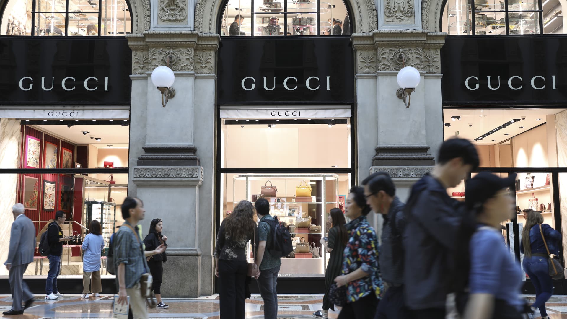 A Gucci luxury goods store in the Galleria Vittorio Emanuele shopping mall in Milan, Italy.
