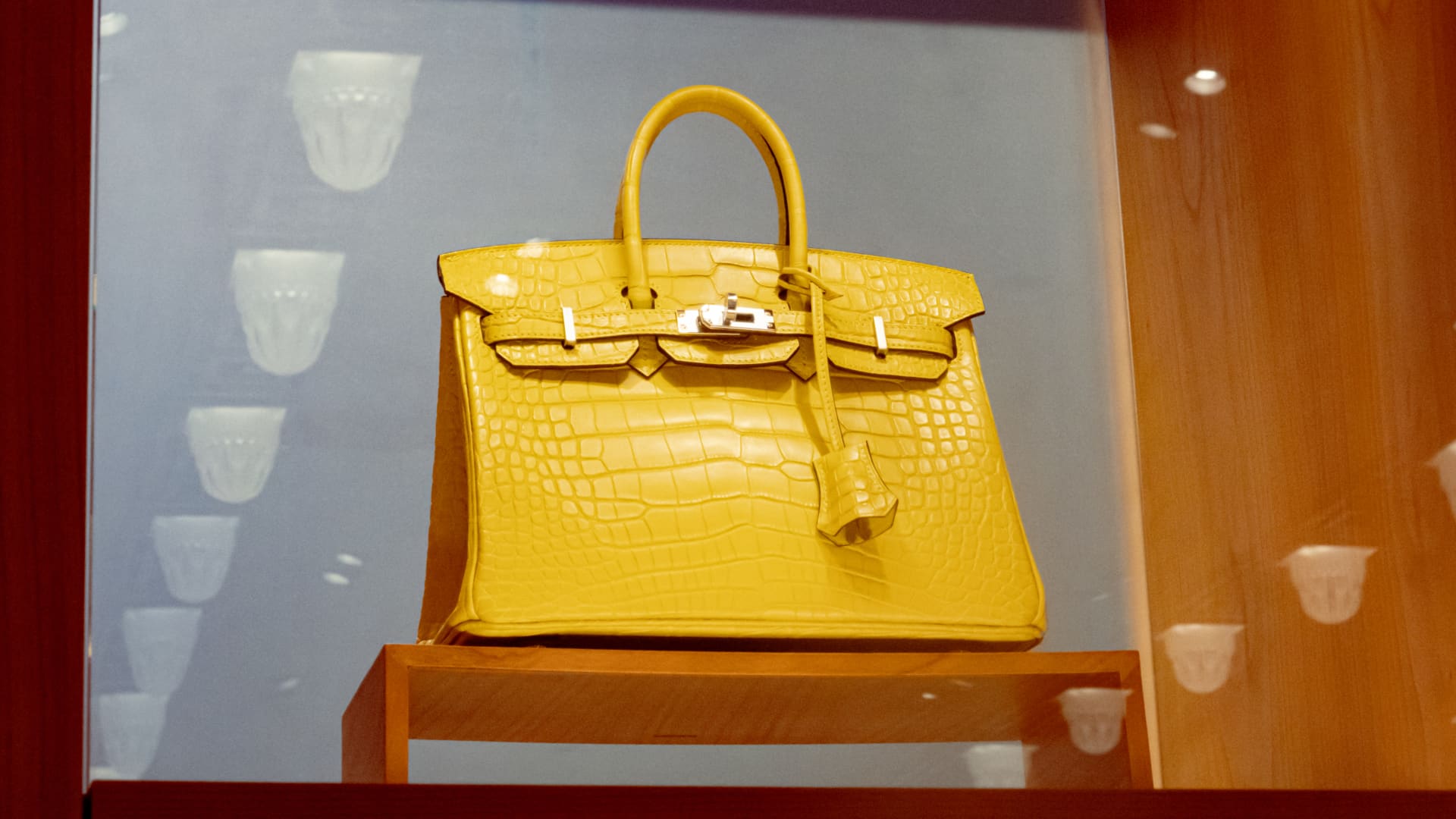 A Hermes Birkin bag in a window display at a KaDeWe department store in Berlin, Germany, on Friday, Jan. 3, 2025. 