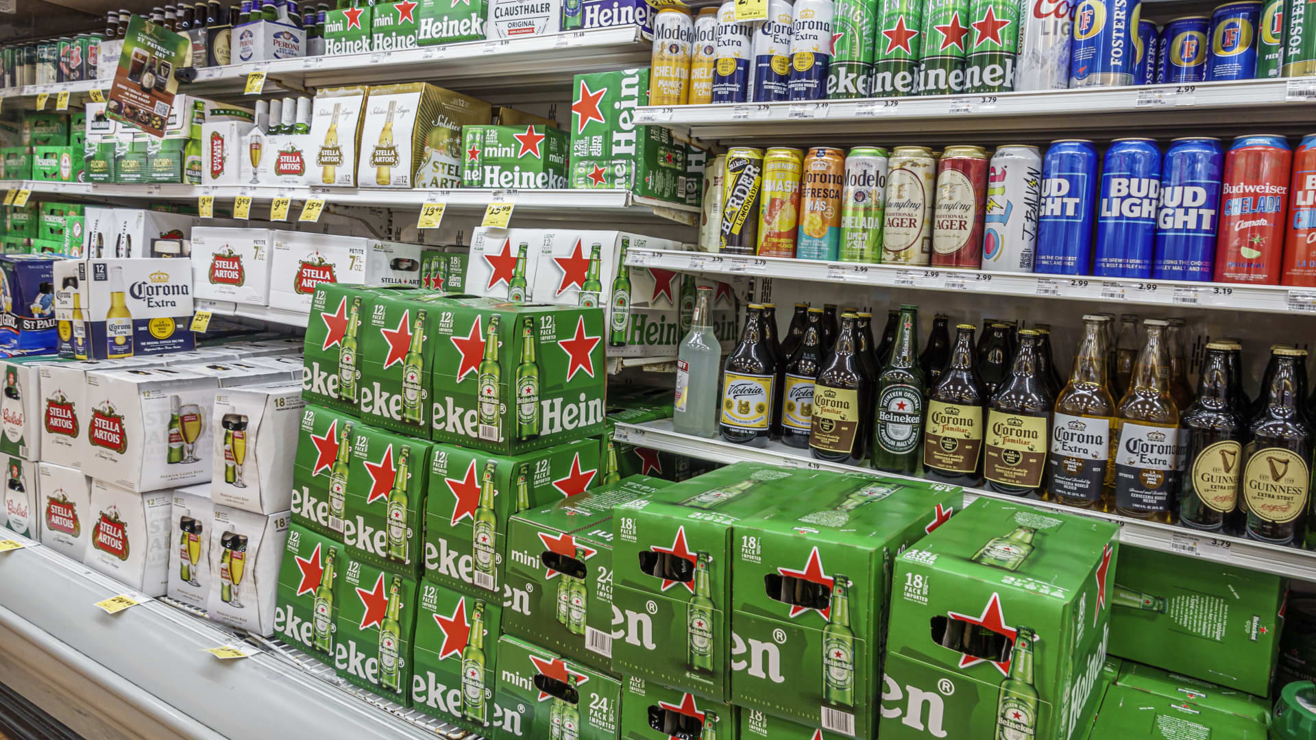 Beers on display at Winn-Dixie grocery store in Miami, Florida.