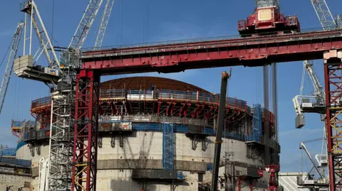 A reactor building at Hinkley Point C when the main reactor pressure vessel was installed in November 2024.