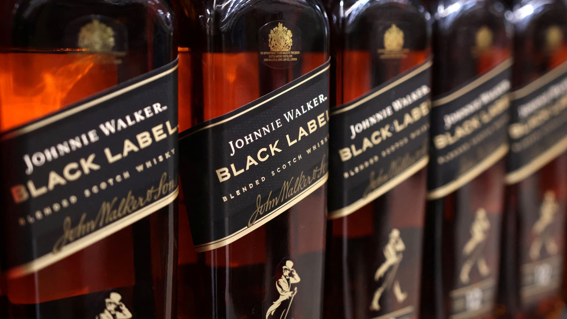 Johnnie Walker bottles on a shelf in a supermarket in Sarajevo, Bosnia and Herzegovina, Oct. 29, 2024.