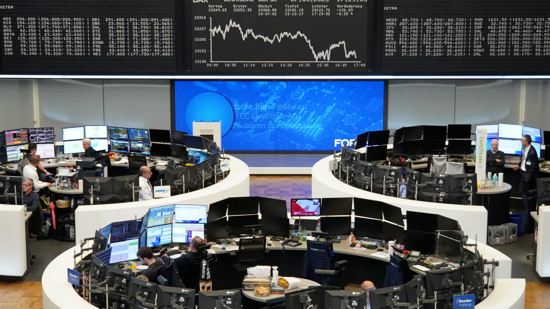 The German share price index DAX graph is pictured at the stock exchange in Frankfurt, Germany, May 7, 2025.