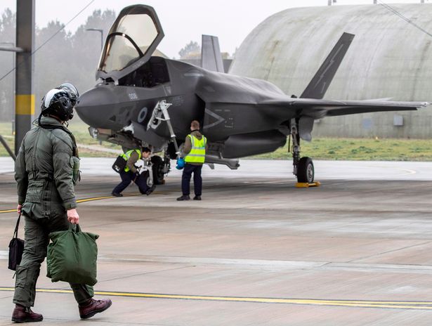 Lethal F35B stealth bomber preparing for action