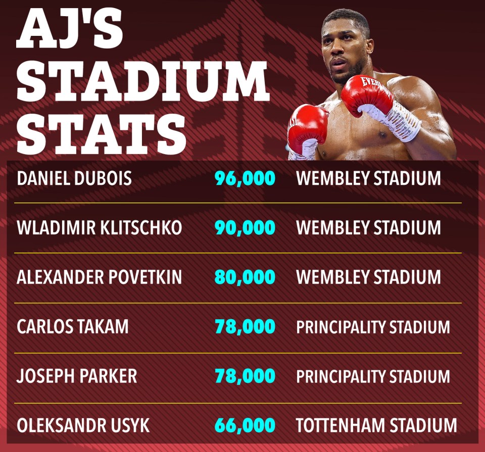 a poster showing aj 's stadium stats including daniel dubois