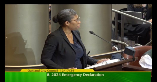 Oakland Finance Director Erin Roseman addresses the Oakland City Council at a meeting on Dec. 17, 2024. (Screenshot courtesy of the city of Oakland)
