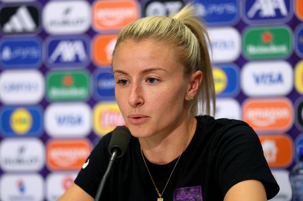 Leah Williamson speaks at a press conference