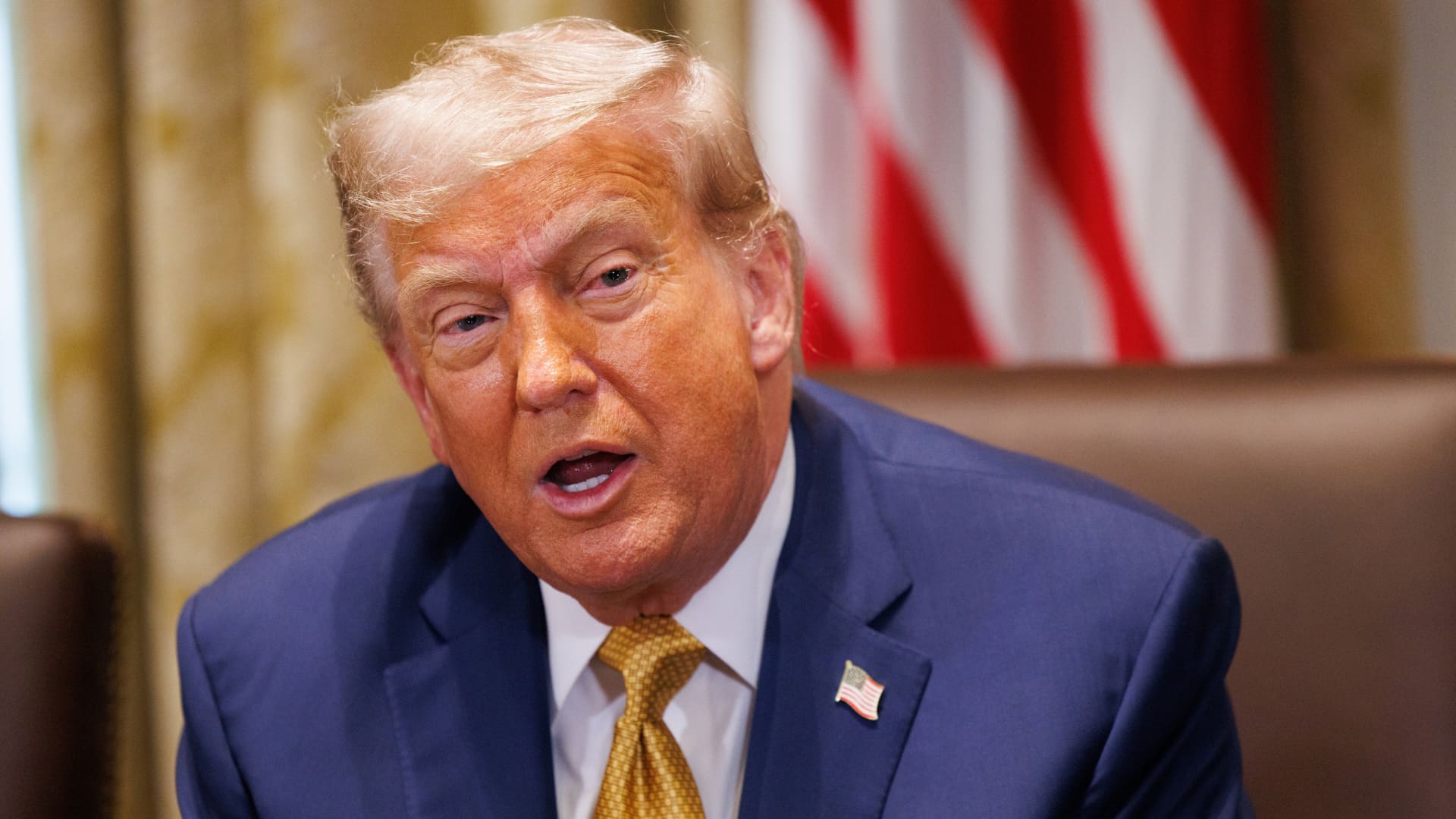 US President Donald Trump during a cabinet meeting at the White House in Washington, DC, US, on Tuesday, July 8, 2025. 