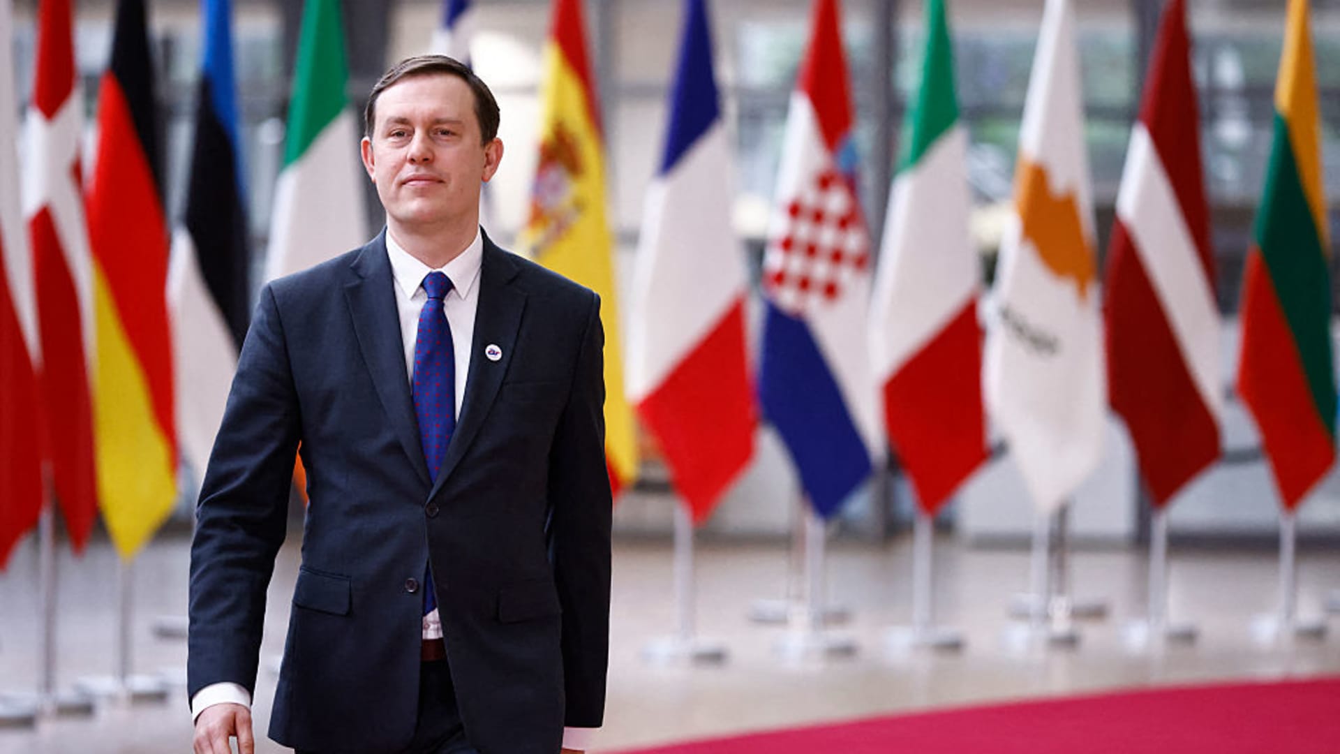 Poland's Undersecretary of State Michal Baranowski arrives for a EU Foreign Affairs Council of trade ministers at the Europa building in Brussels, on May 15, 2025.