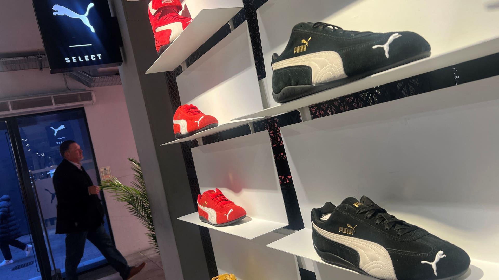 Puma Speedcat trainers are displayed at a Puma store London, Britain, January 23, 2025.