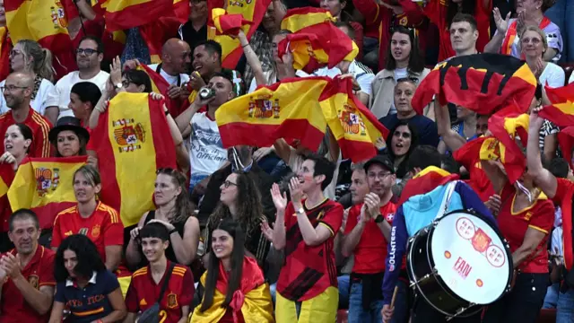 Fans of Spain during the UEFA Women's EURO 2025 Semi-Final match between Germany and Spain at Stadion Letzigrund