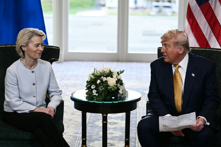 European Commission President Ursula von der Leyen announced an EU-US trade deal with Donald Trump at his Scottish golf resort on Sunday. (Photo: AFP)