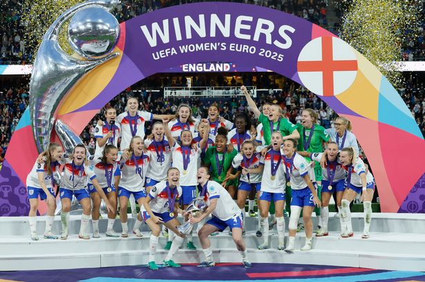 England players celebrating their Euro 2025 win in Basel