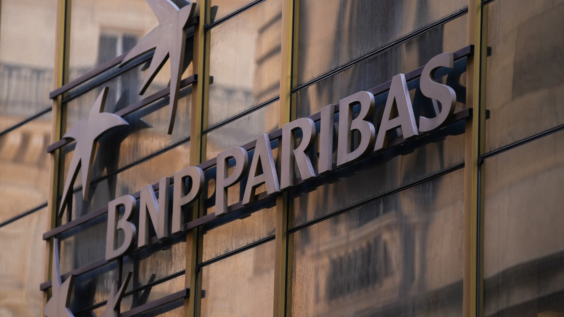 A sign on the exterior of a BNP Paribas SA bank branch in Paris, France, on Friday, Aug. 2, 2024.