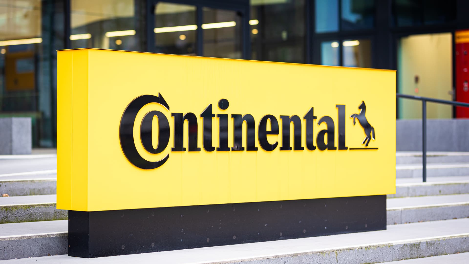 The Continental AG logo in front of the automotive supplier's headquarters.