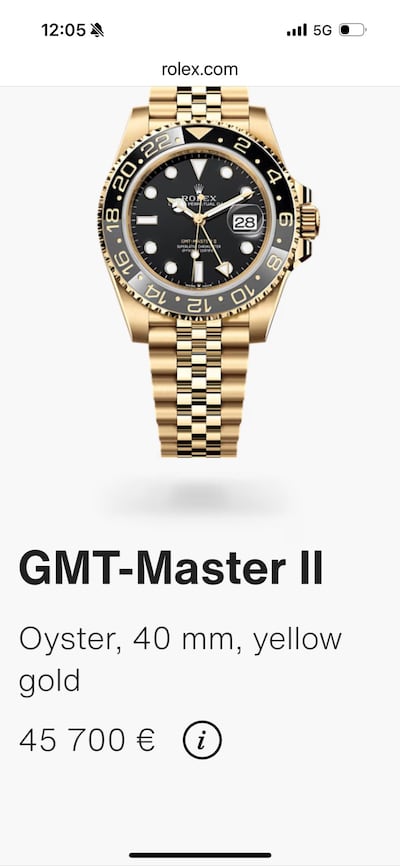 A Rolex watch on a second-hand luxury watch site